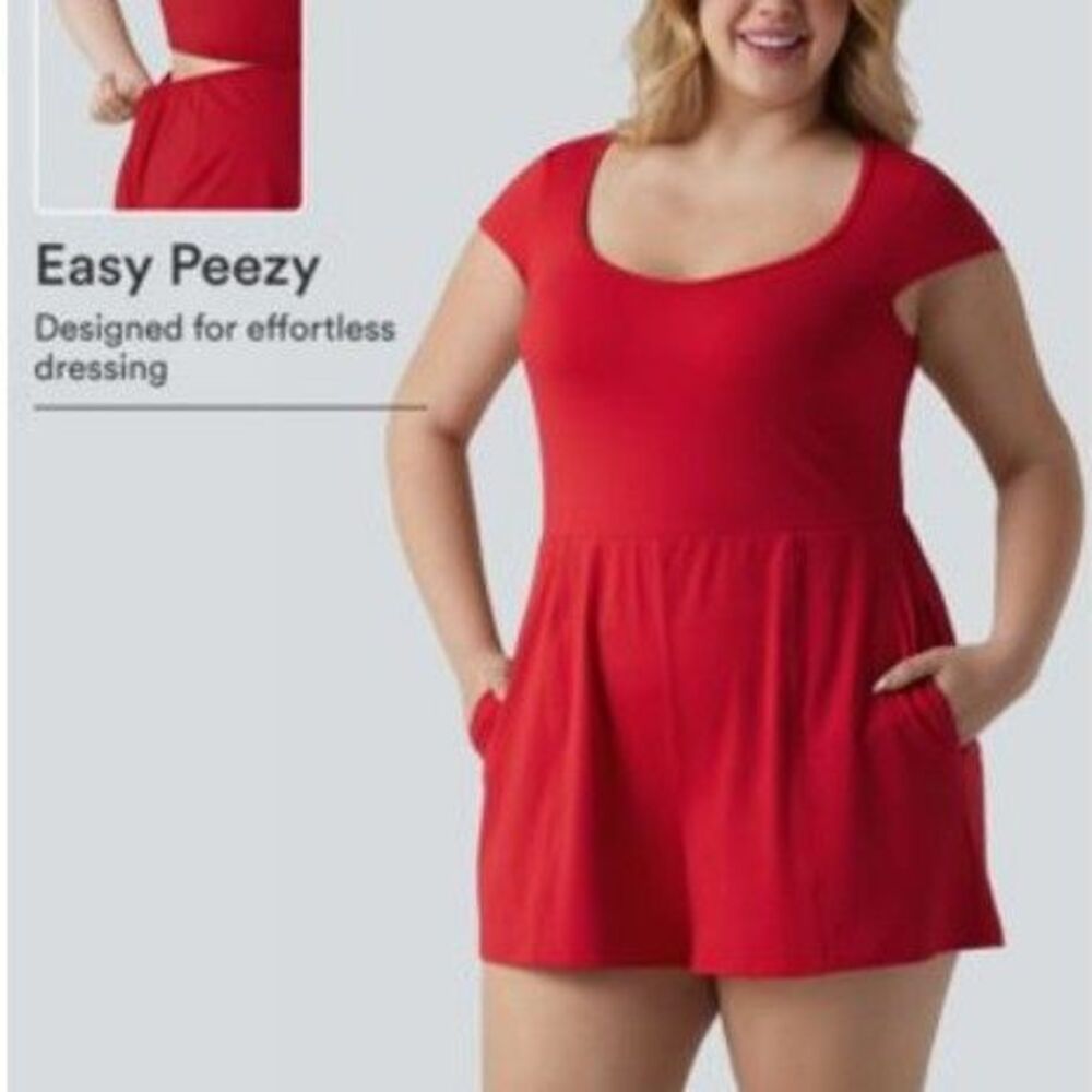 Halara SoftlyZero U Neck Cap Sleeve Cool Touch Romper Red Size 3X NWT